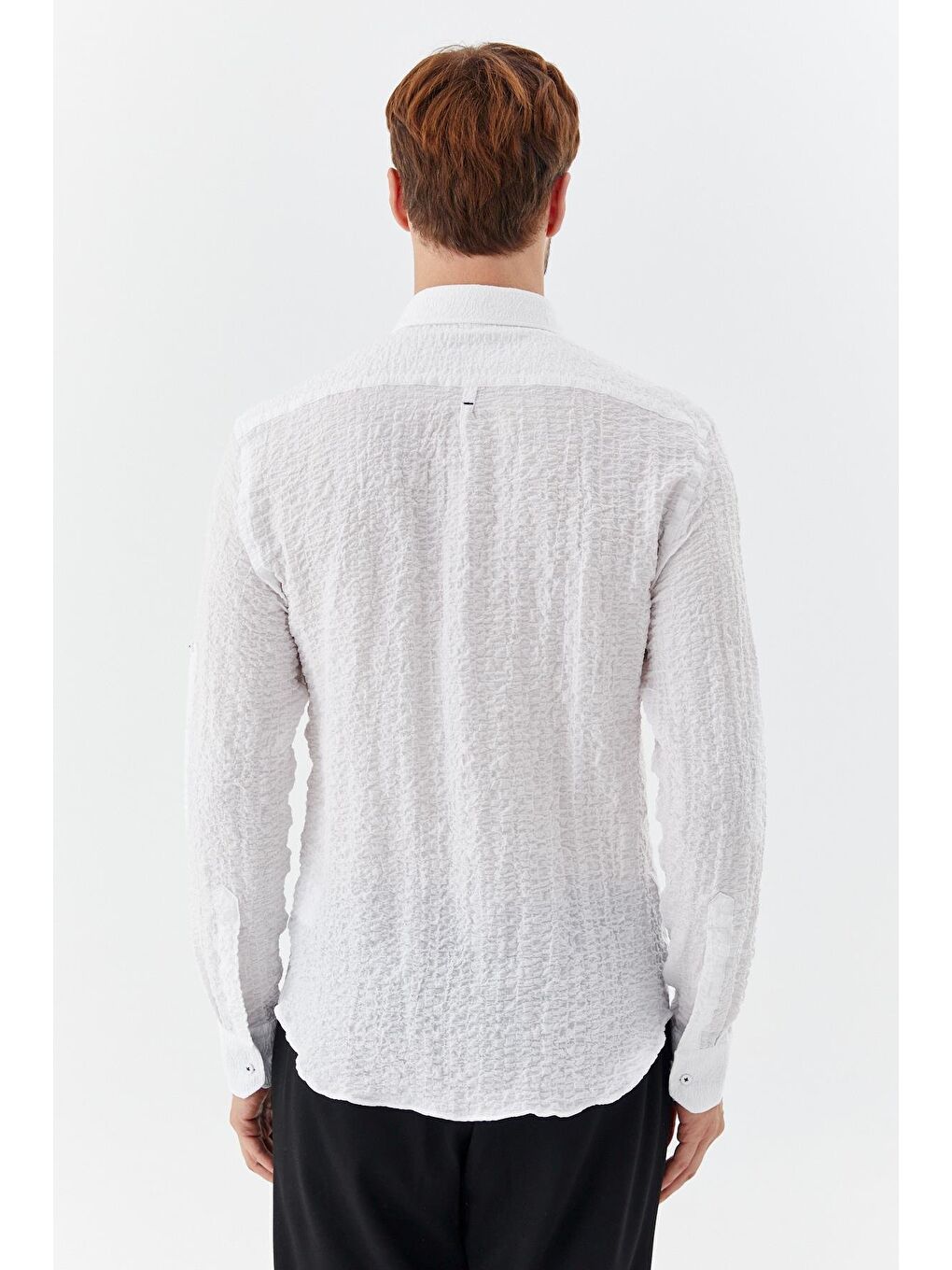 Erkek Beyaz Slim Fit Gömlek – Uzun Kollu, Düğmeli Yaka, Baskılı-4