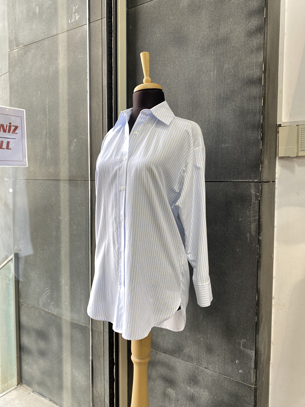 Mavi Çizgili Oversize Kadın Gömlek-2