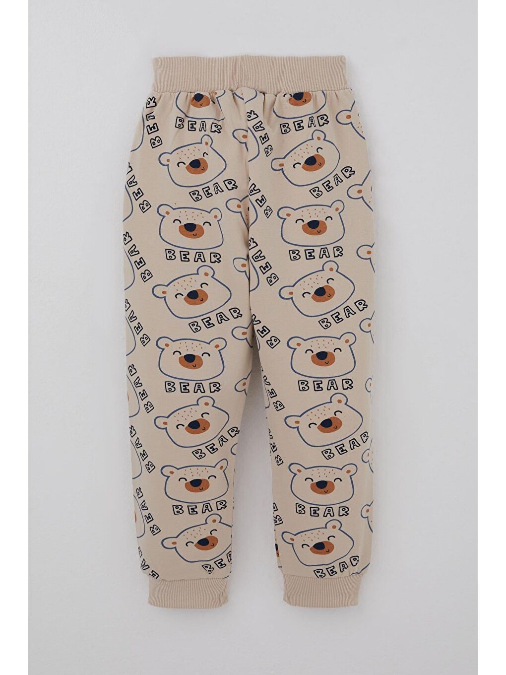 Erkek Çocuk Eşofman Altı Sevimli Ayıcık Desenli Düğme Aksesuarlı Bej (2-6 Yaş)-1