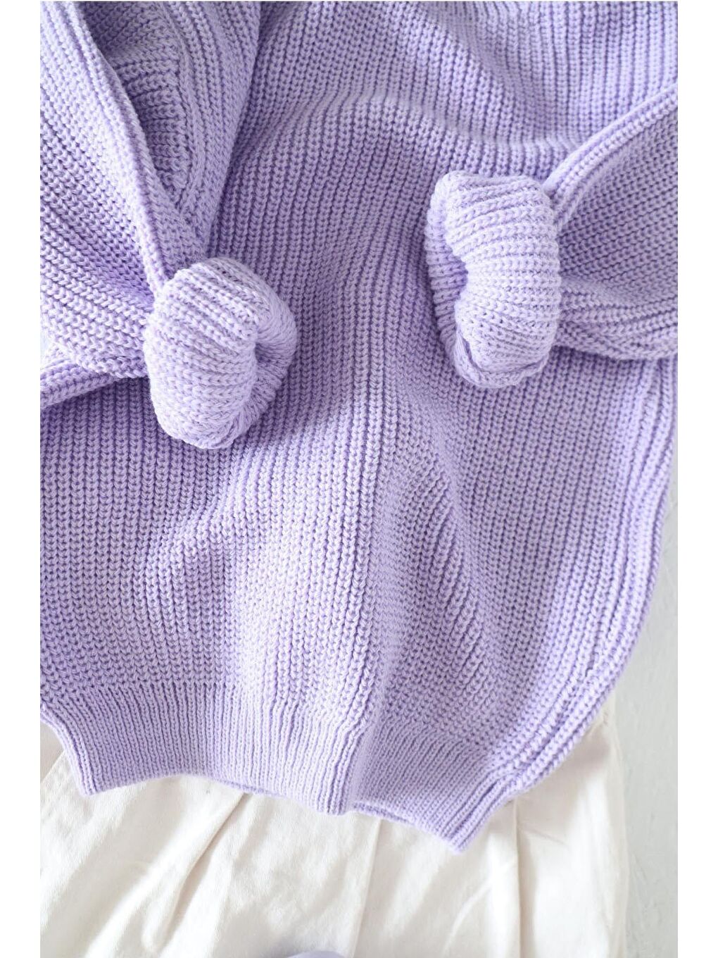 Lila Unisex Bisiklet Yaka Örme Triko Kazak-1