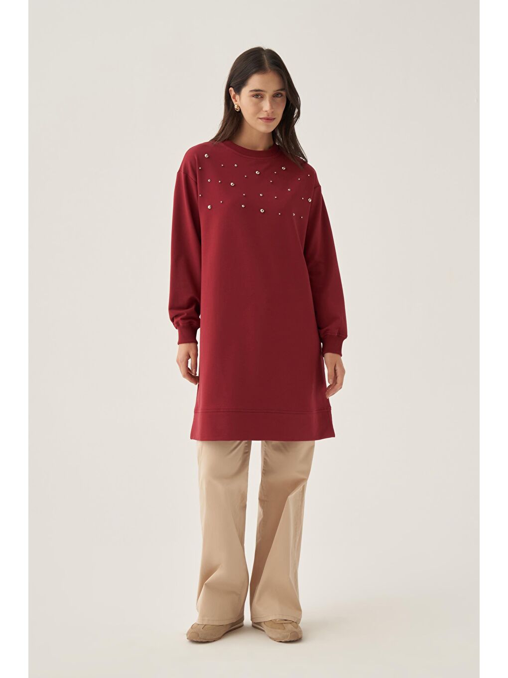 Bordo-Pamuklu Droplu Sweat-1