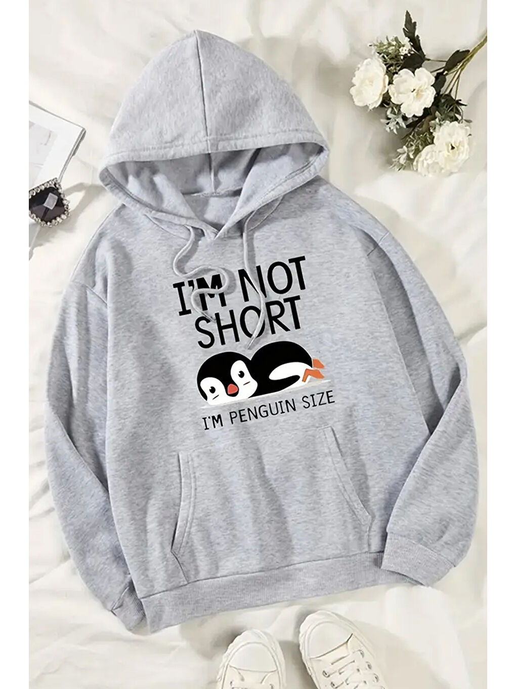 uyguntarz Gri I'm Not Short Baskılı Unisex Oversize Sweatshirt