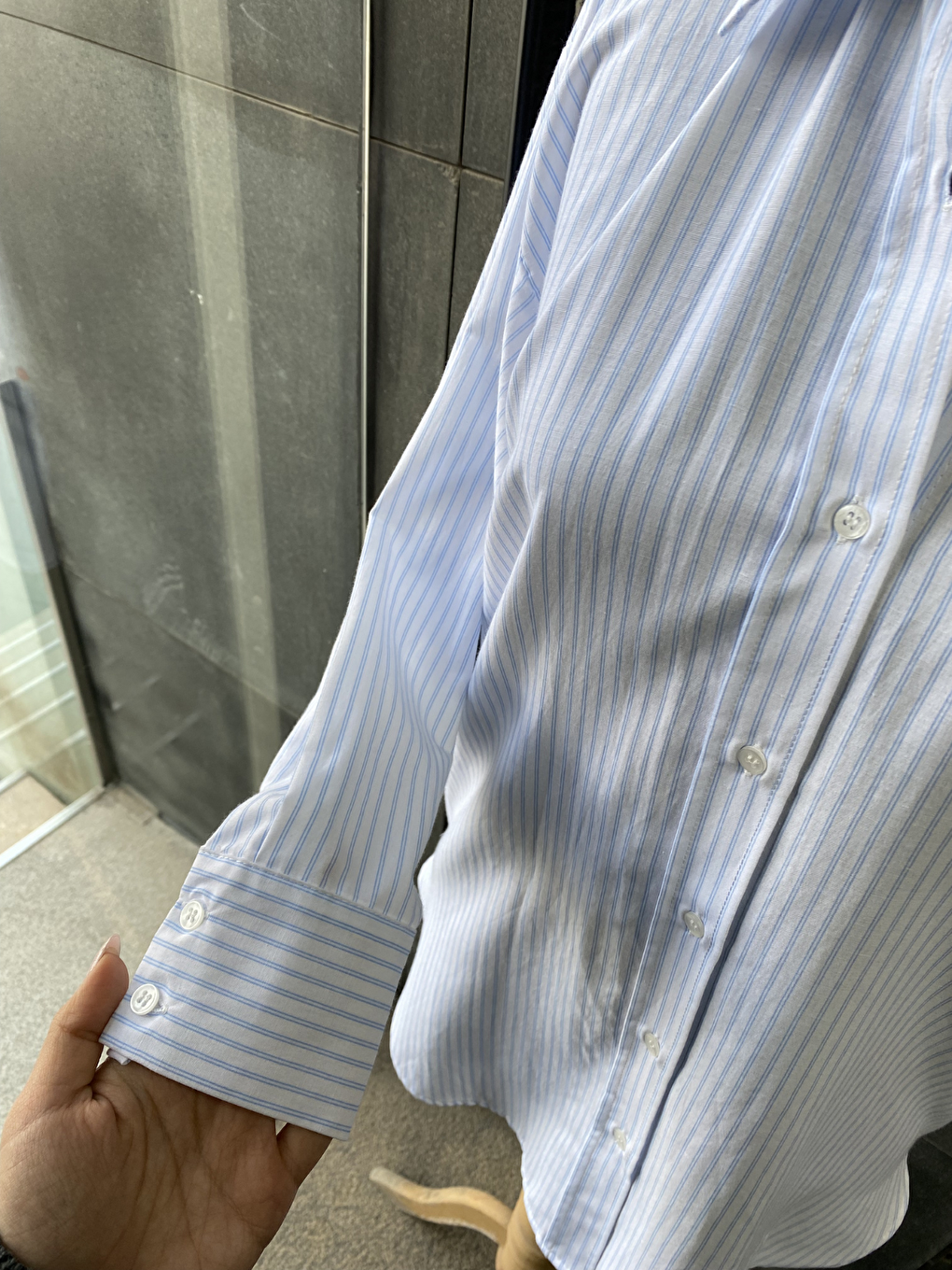 Mavi Çizgili Oversize Kadın Gömlek-6