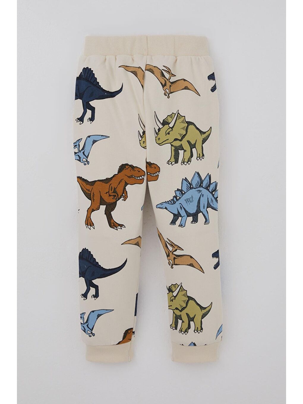 Ekru Erkek Çocuk Eşofman Altı Kükreyen Dinozorlar Desenli Düğme Aksesuarlı Krem (2-6 Yaş)-1