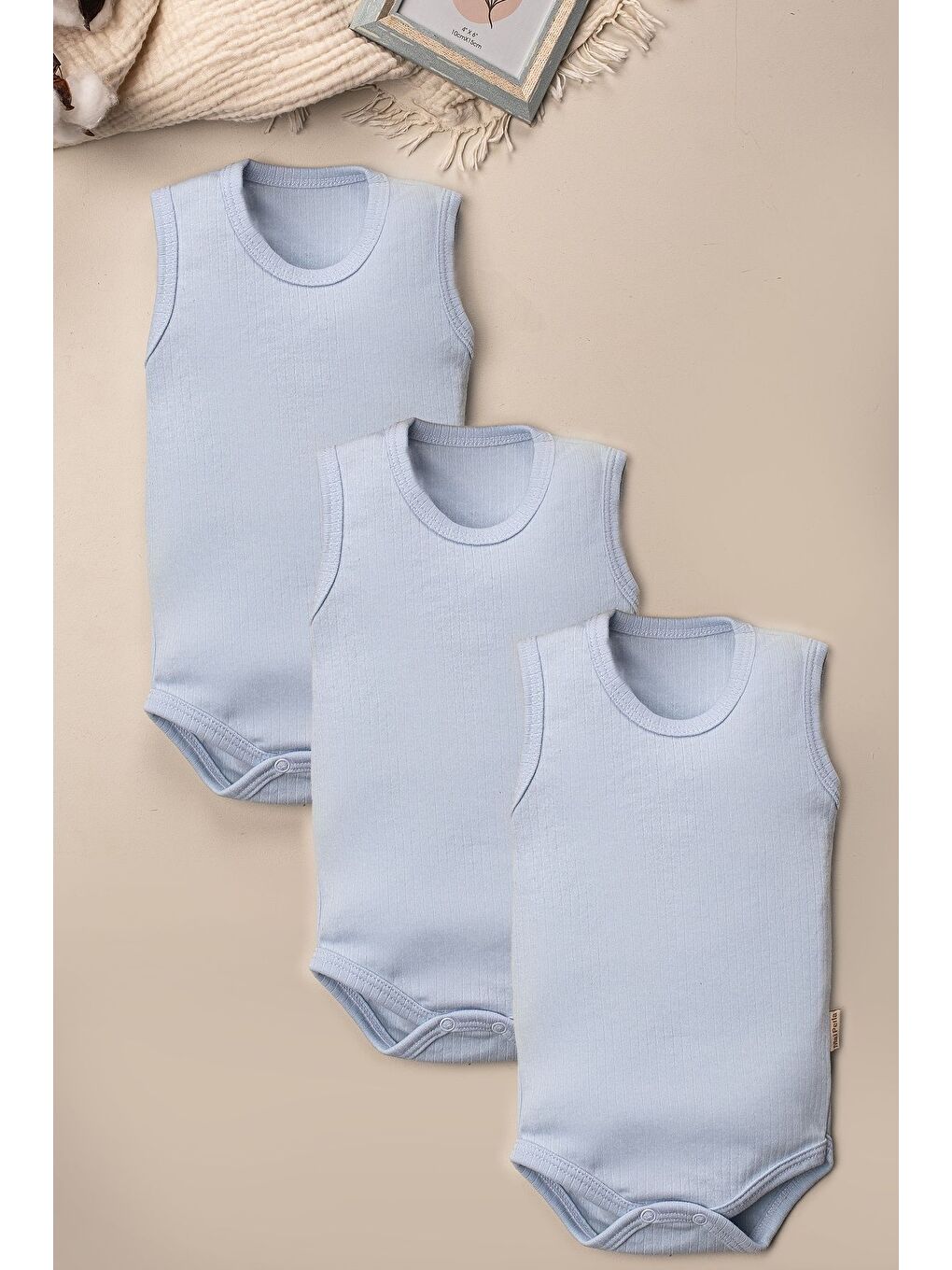 Mavi 3 lü Body Organik Pamuklu Alttan Çıt Çıtlı Bebek Seti