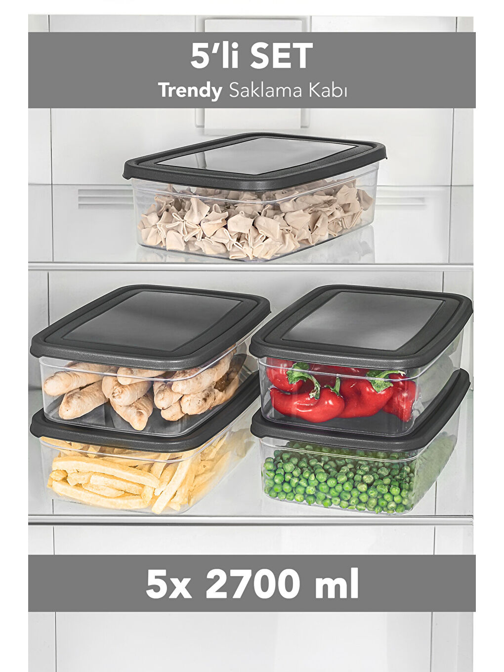 Renksiz 5'li Saklama Kabı 2700 ml