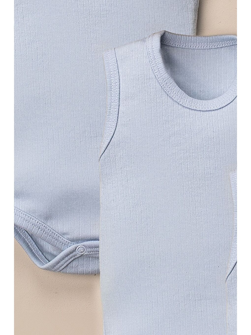 Mavi 3 lü Body Organik Pamuklu Alttan Çıt Çıtlı Bebek Seti-4