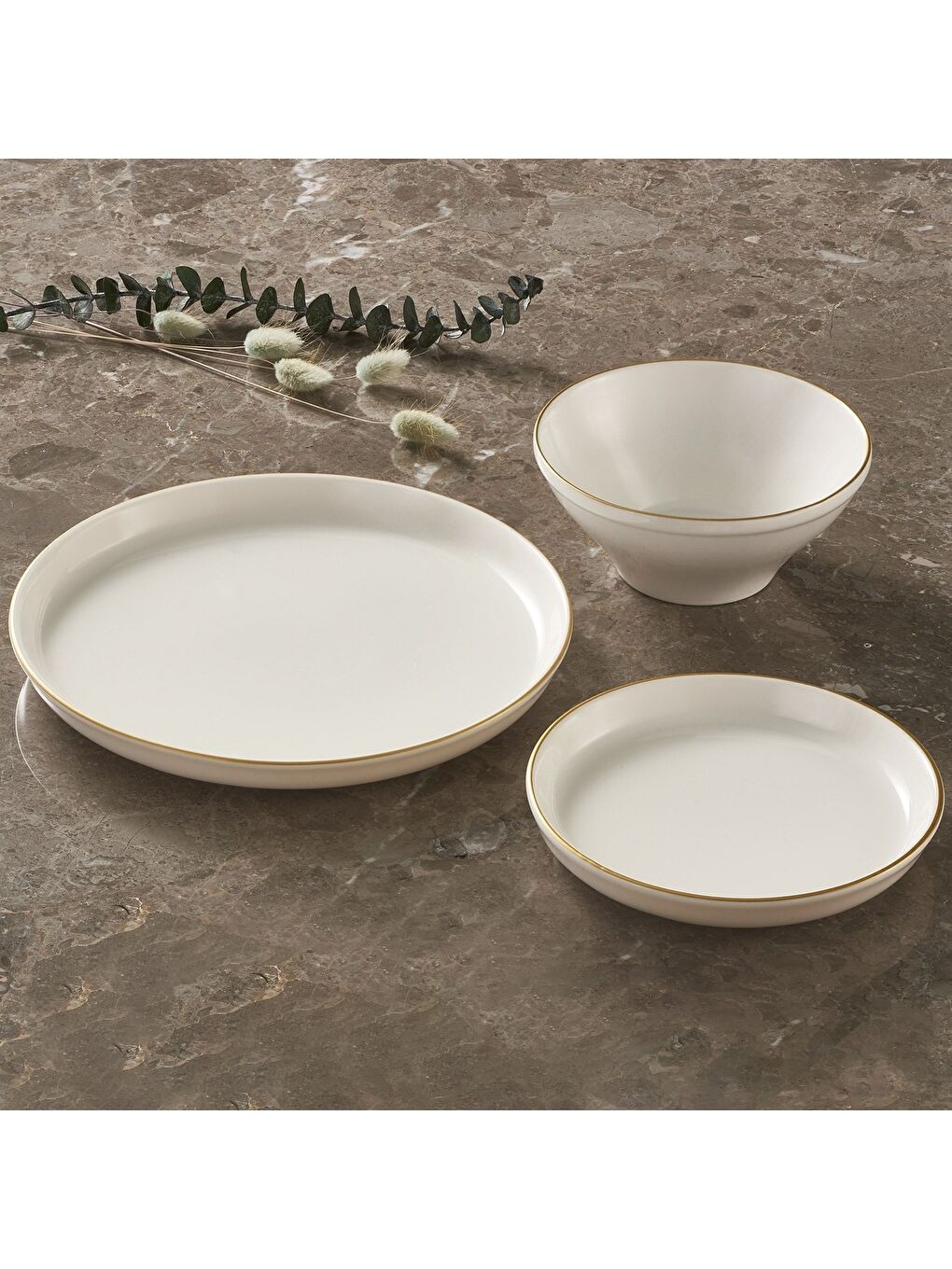 Ekru Bilbao 16 Parça 4 Kişilik Bone Yemek Takımı - Gold-1