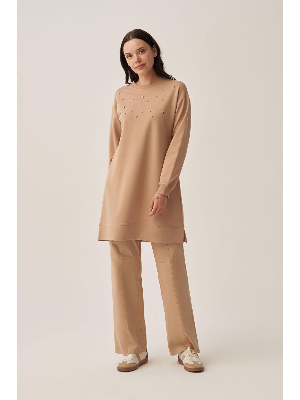 Bej Vizon-Pamuklu Droplu Sweat-2