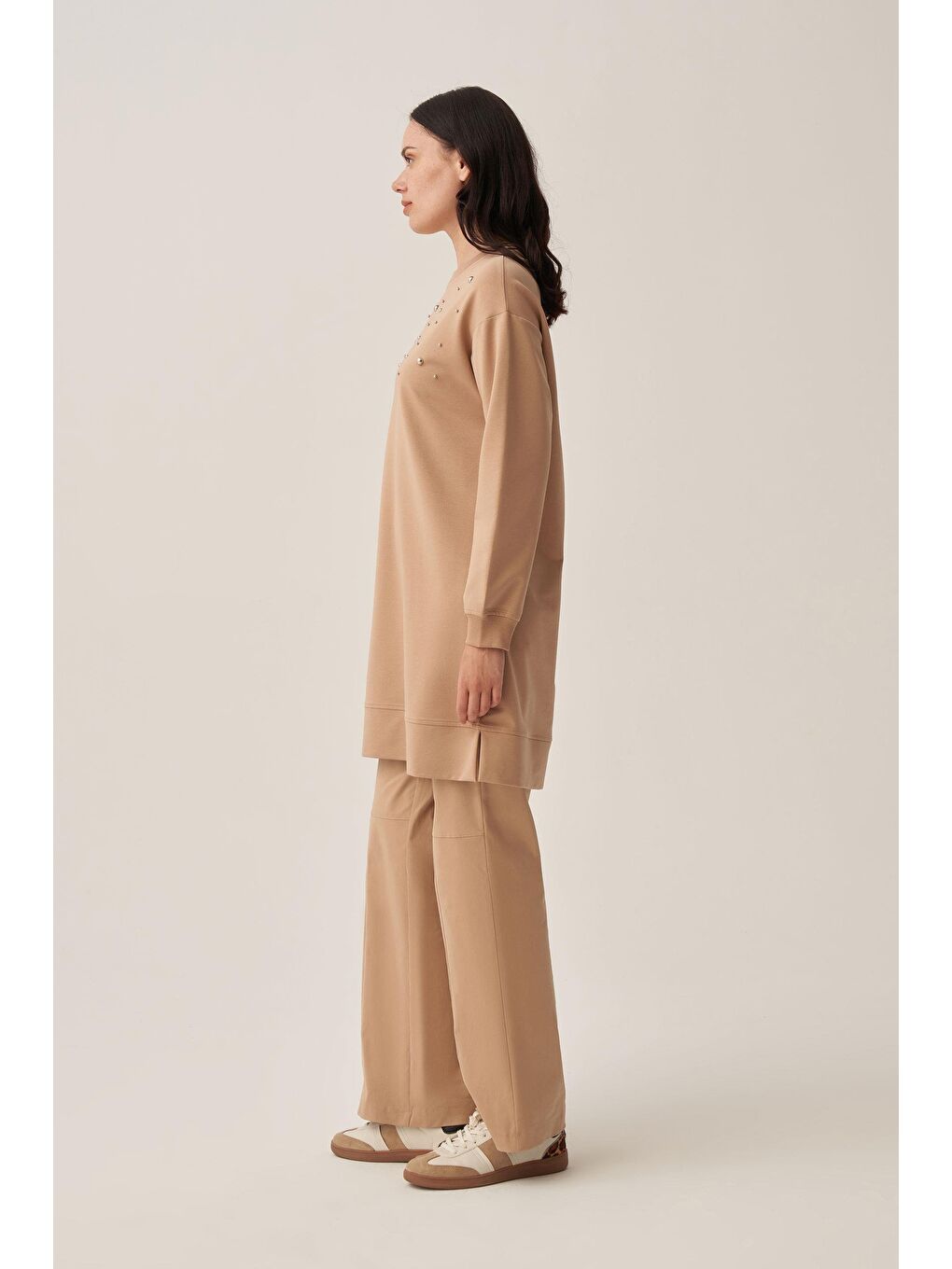 Bej Vizon-Pamuklu Droplu Sweat-3