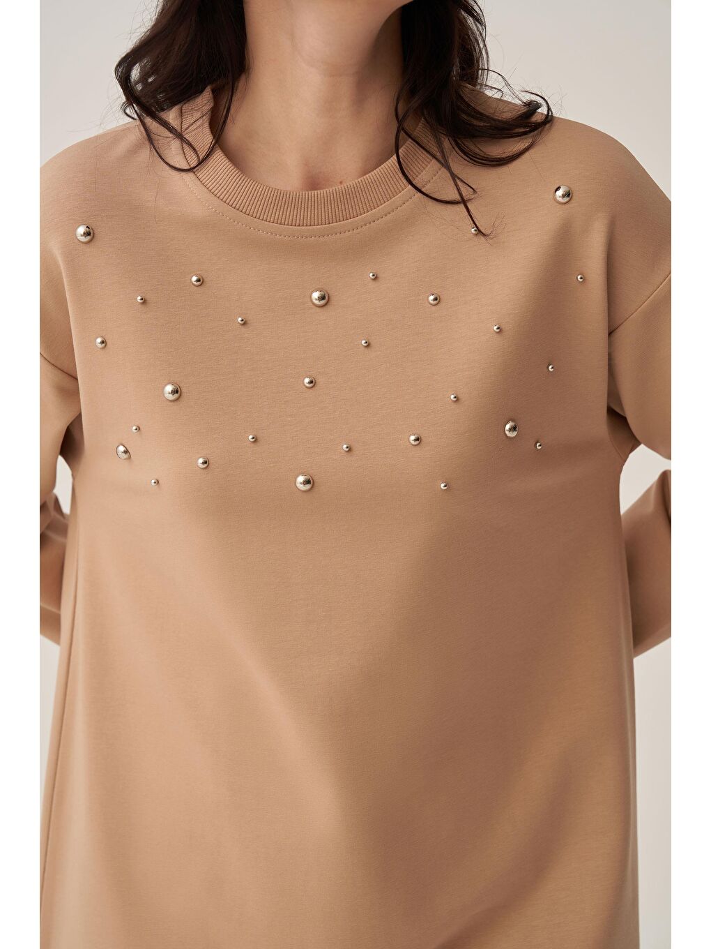 Bej Vizon-Pamuklu Droplu Sweat-5