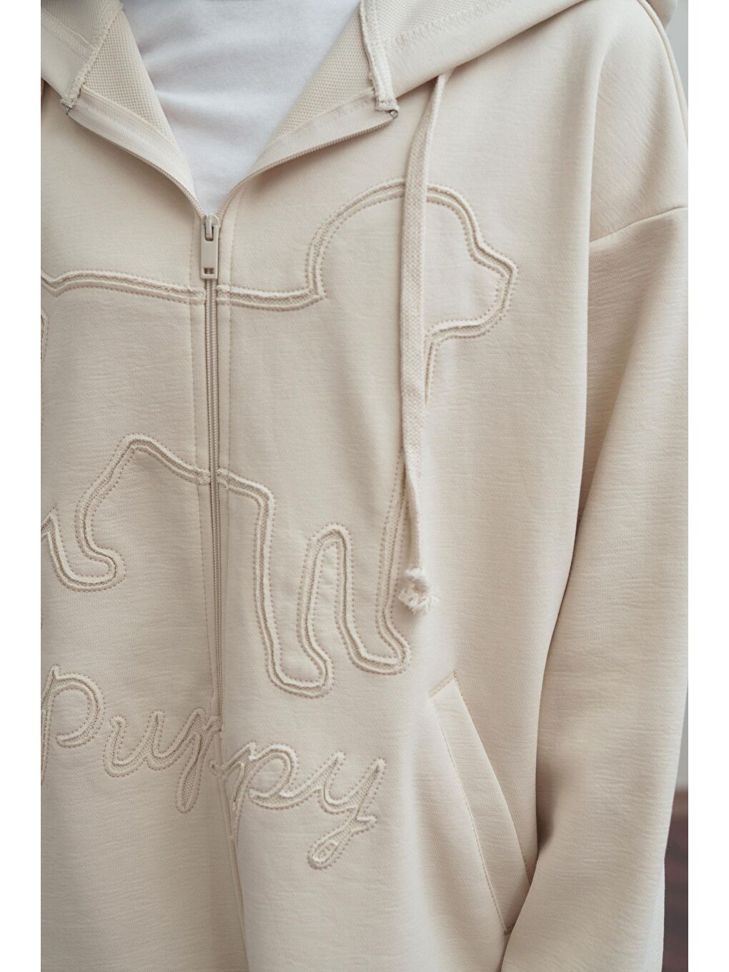 Bej Taş-Kanguru Cep Detaylı Sweatshirt-4