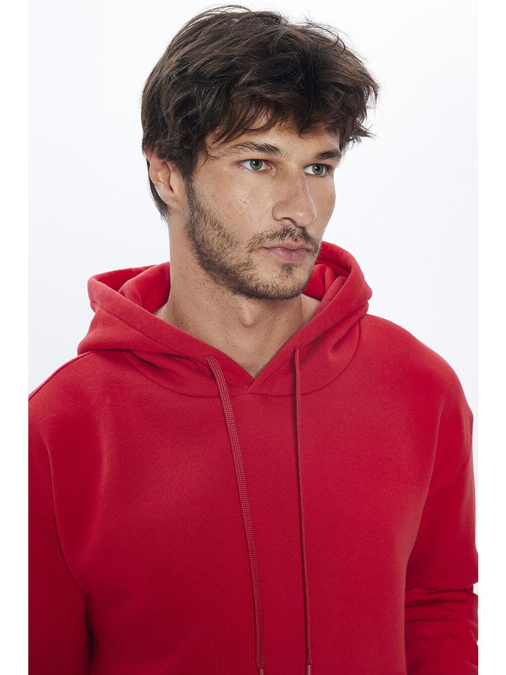 TUDORS Kırmızı Unisex Oversize Geniş Kesim Pamuklu Yumuşak Dokulu İçi Polarlı Basic Kırmızı Kapüşonlu Sweatshirt - 2