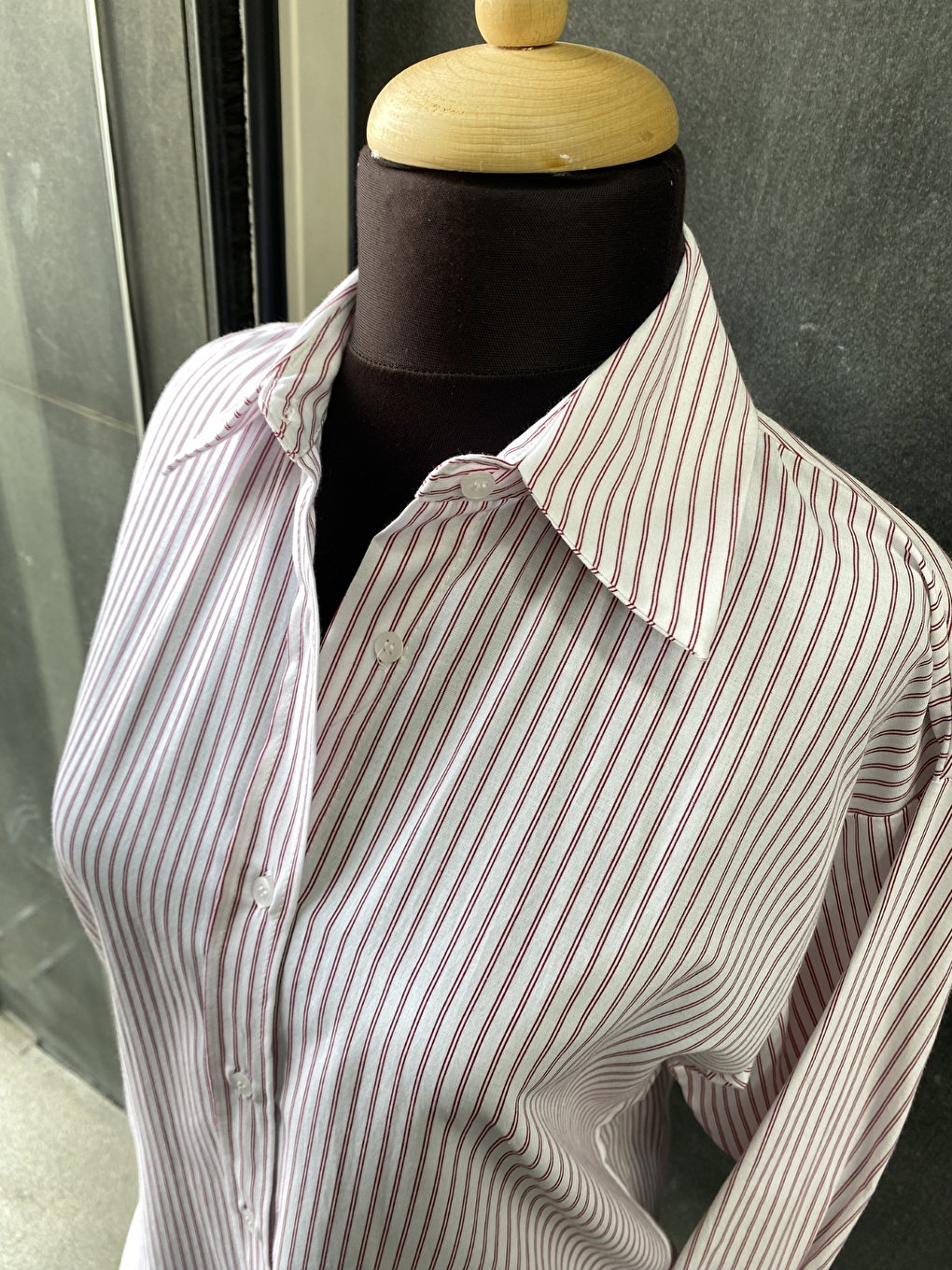 Bordo Çizgili Oversize Kadın Gömlek-4