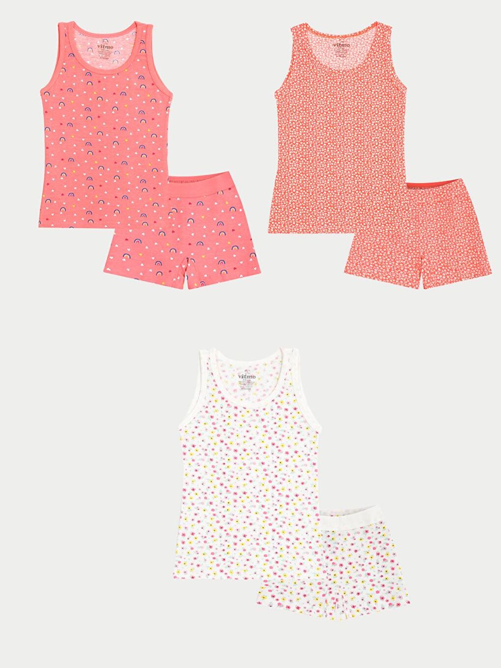 Kız Çocuk Pamuklu 3'Lü Atlet 3'Lü Şort Boxer Karışık Renk Flower 6 Parça Set