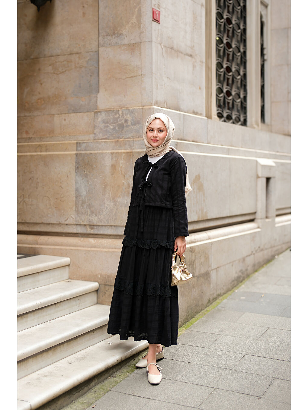 Kadın Önü Kurdale Detay Tesettür ikili Takım Siyah-4