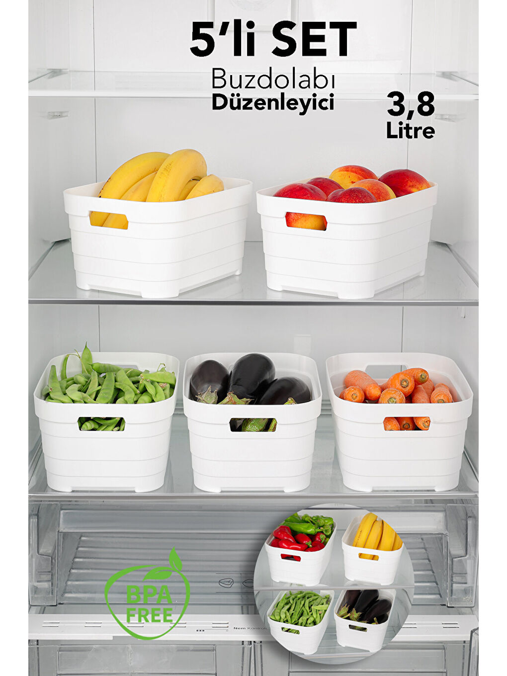 Beyaz 5'li Buzdolabı Düzenleyici 3800 ml