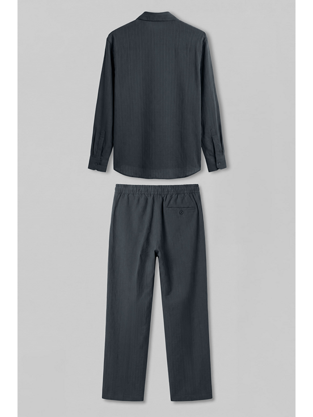 Erkek Baggy Çizgili %100 Pamuk Gömlek Pantolon İkili Takım Antrasit-1