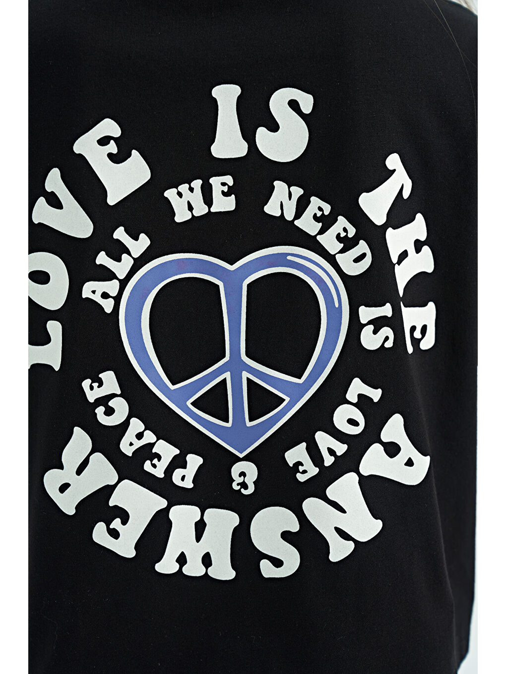 Siyah Ön Arka Baskılı O Yaka Düşük Omuz Oversize Kısa Kollu Kız Çocuk Tişört - 75126-8