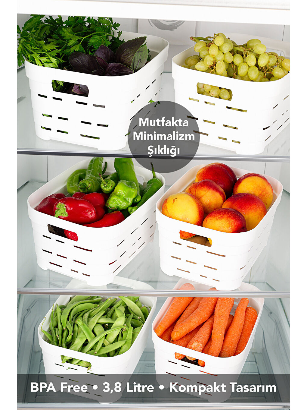 Beyaz 3 Adet Delikli Buzdolabı Düzenleyici 3,8 l-2