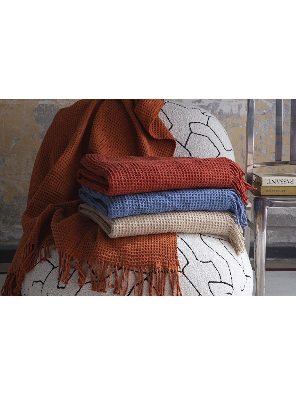 Beyaz Brighton Collection Waffle TV Battaniye 130x170 Bej-3