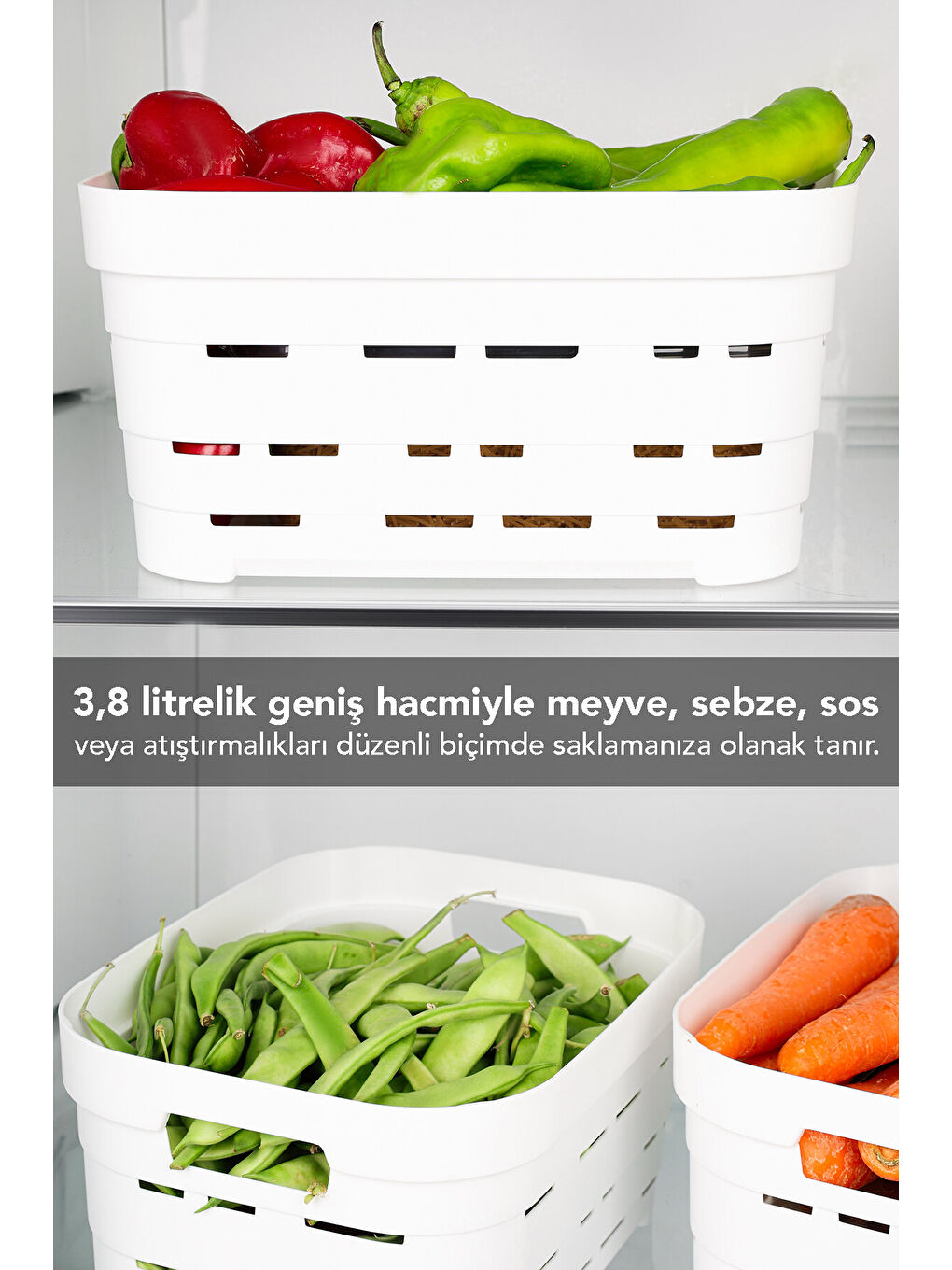 Beyaz 3 Adet Delikli Buzdolabı Düzenleyici 3,8 l-3