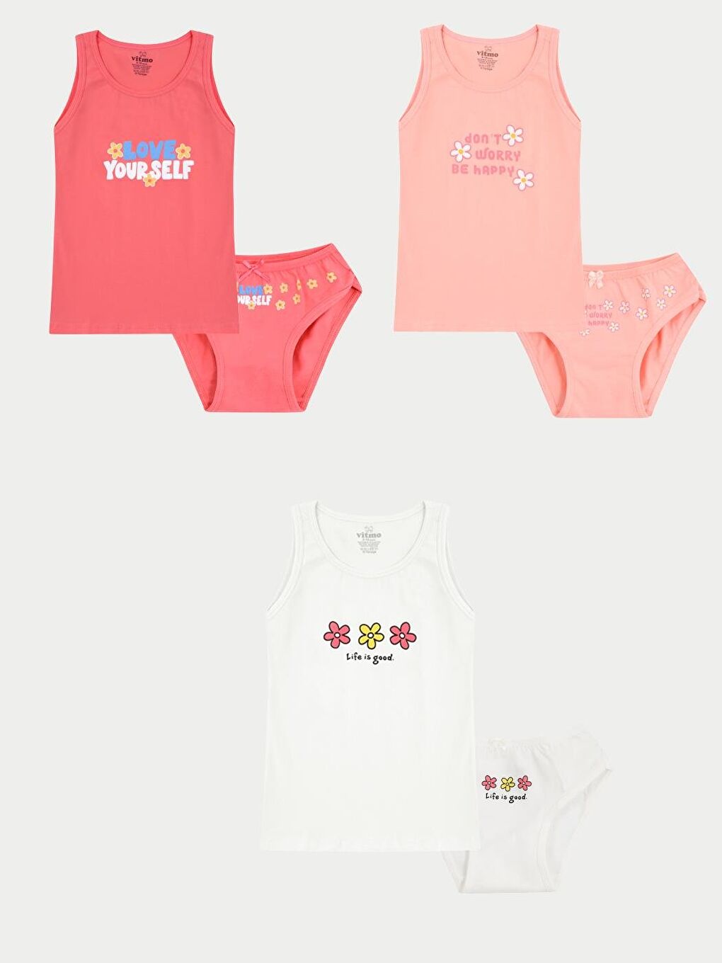 Kız Çocuk Pamuklu 3'Lü Atlet 3'Lü Slip Karışık Renk Spring 6 Parça Set