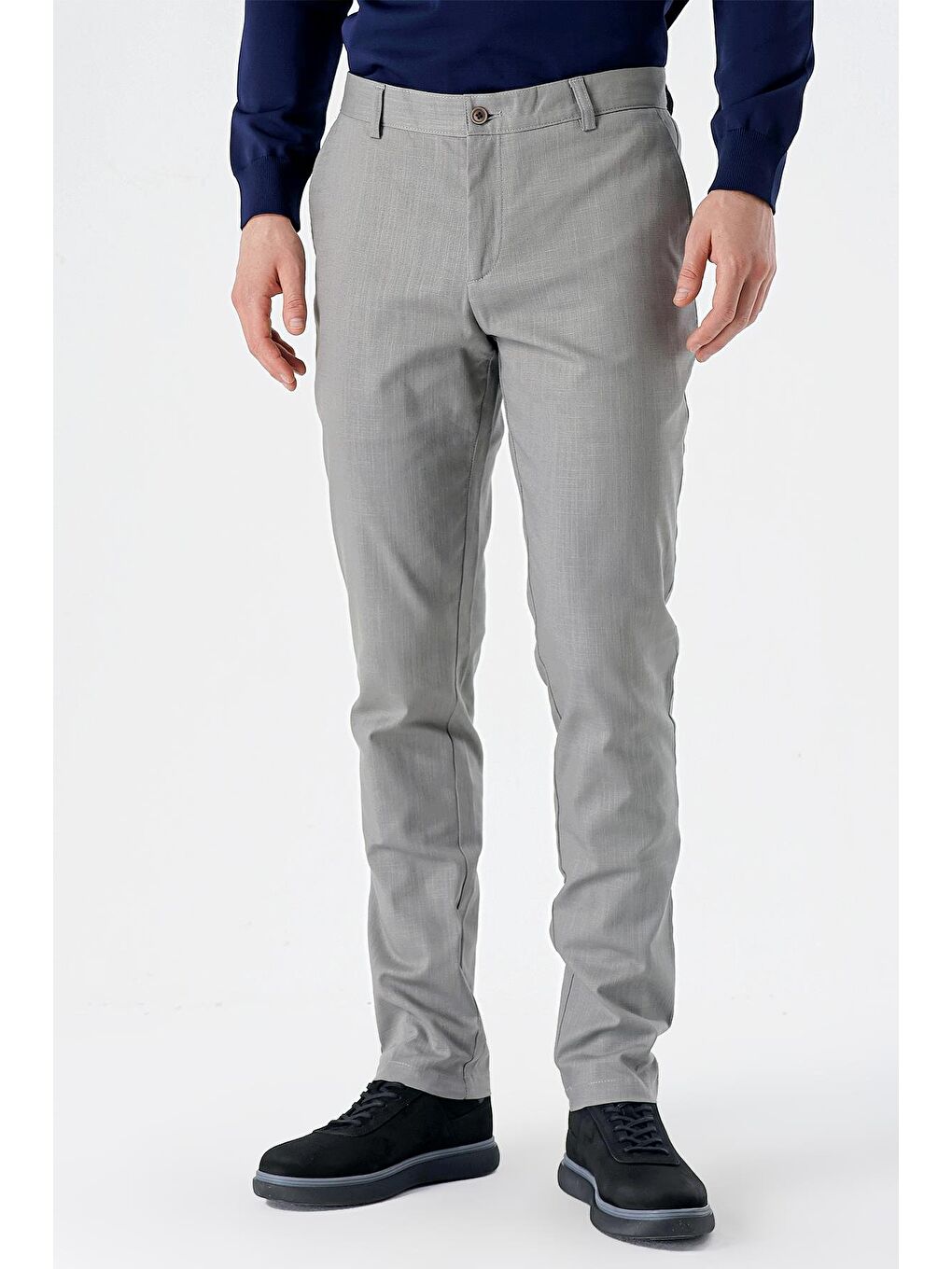 Gri Pamuklu Yandan Cepli Casual Slim Fit Chino Pantolon 1003240151