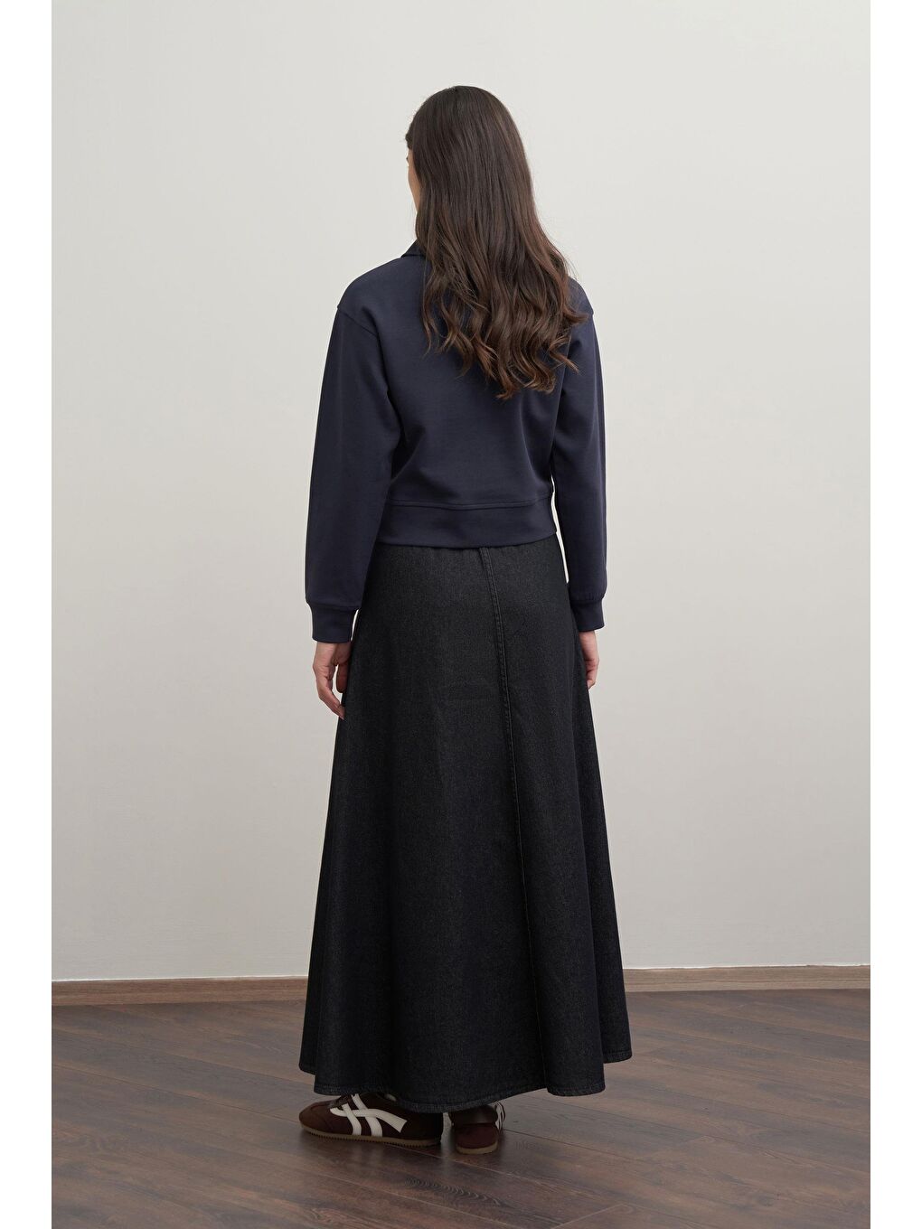 Lacivert-Gömlek Yakalı İnterlok Sweatshırt-2