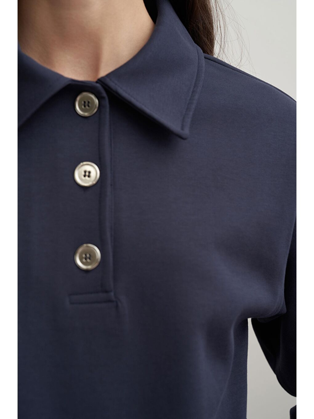 Lacivert-Gömlek Yakalı İnterlok Sweatshırt-5