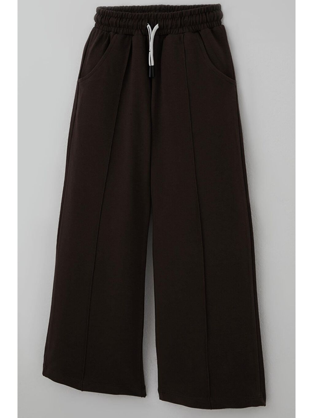 Kahverengi Kız Çocuk Eşofman Altı Çima Dikiş Detaylı Bağcıklı Cepli Koyu Kahve (8-14 Yaş)-2