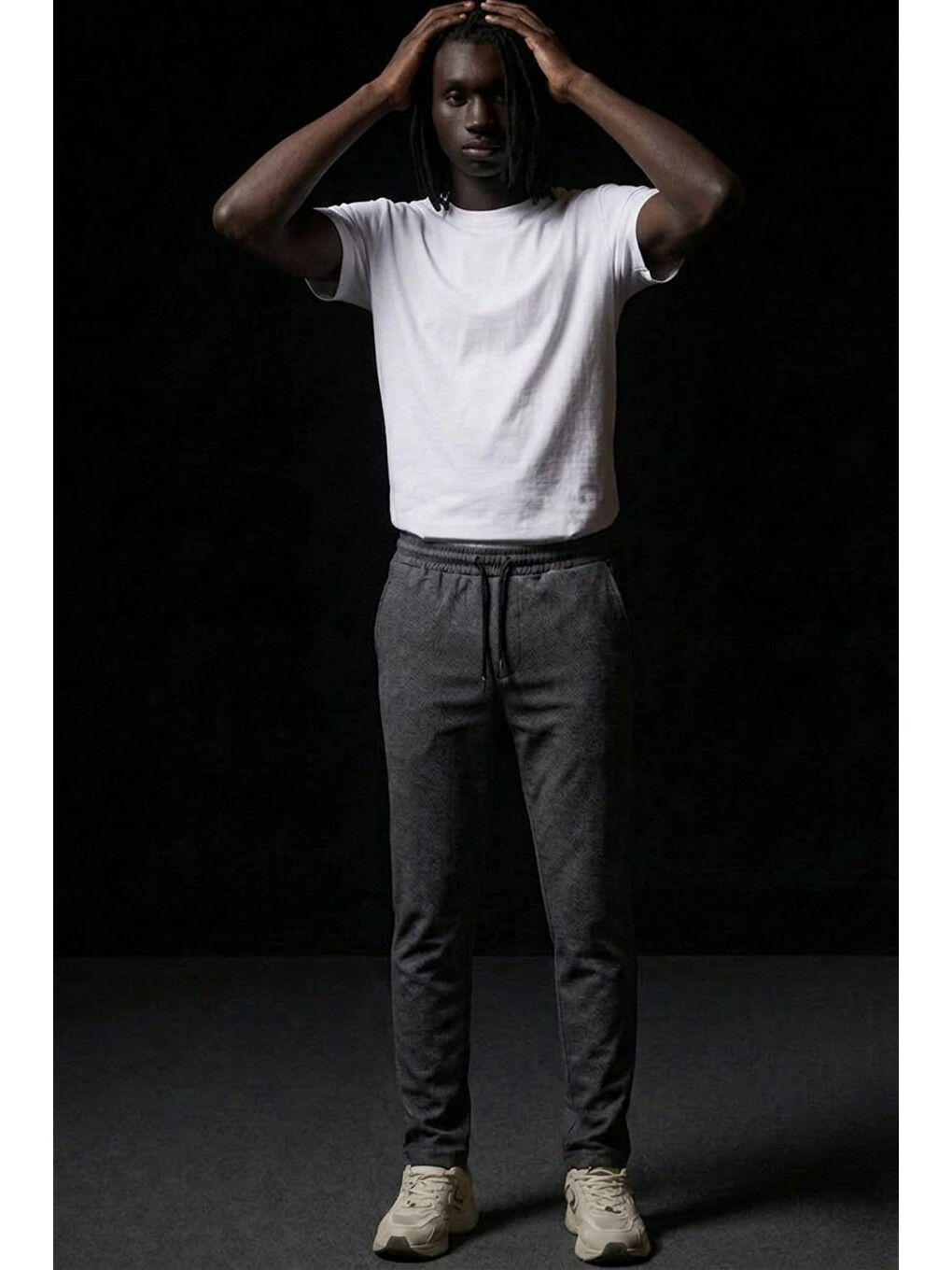Gri Erkek Lastikli Cepli Straight Fit Füme Pantolon-3