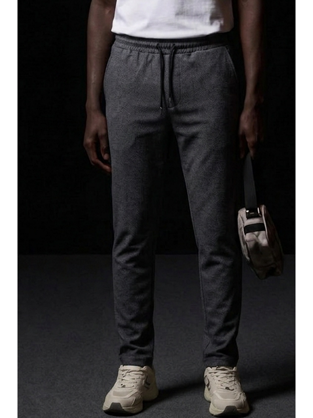 Gri Erkek Lastikli Cepli Straight Fit Füme Pantolon-4