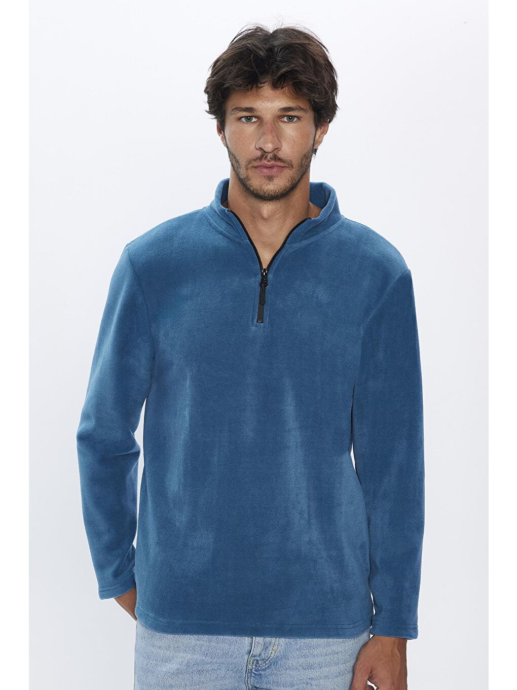 TUDORS İndigo Erkek Standart Fit Rahat Kesim Tüylenme Yapmayan Soğuk Geçirmez İndigo Dik Yaka Polar Sweatshirt - 1