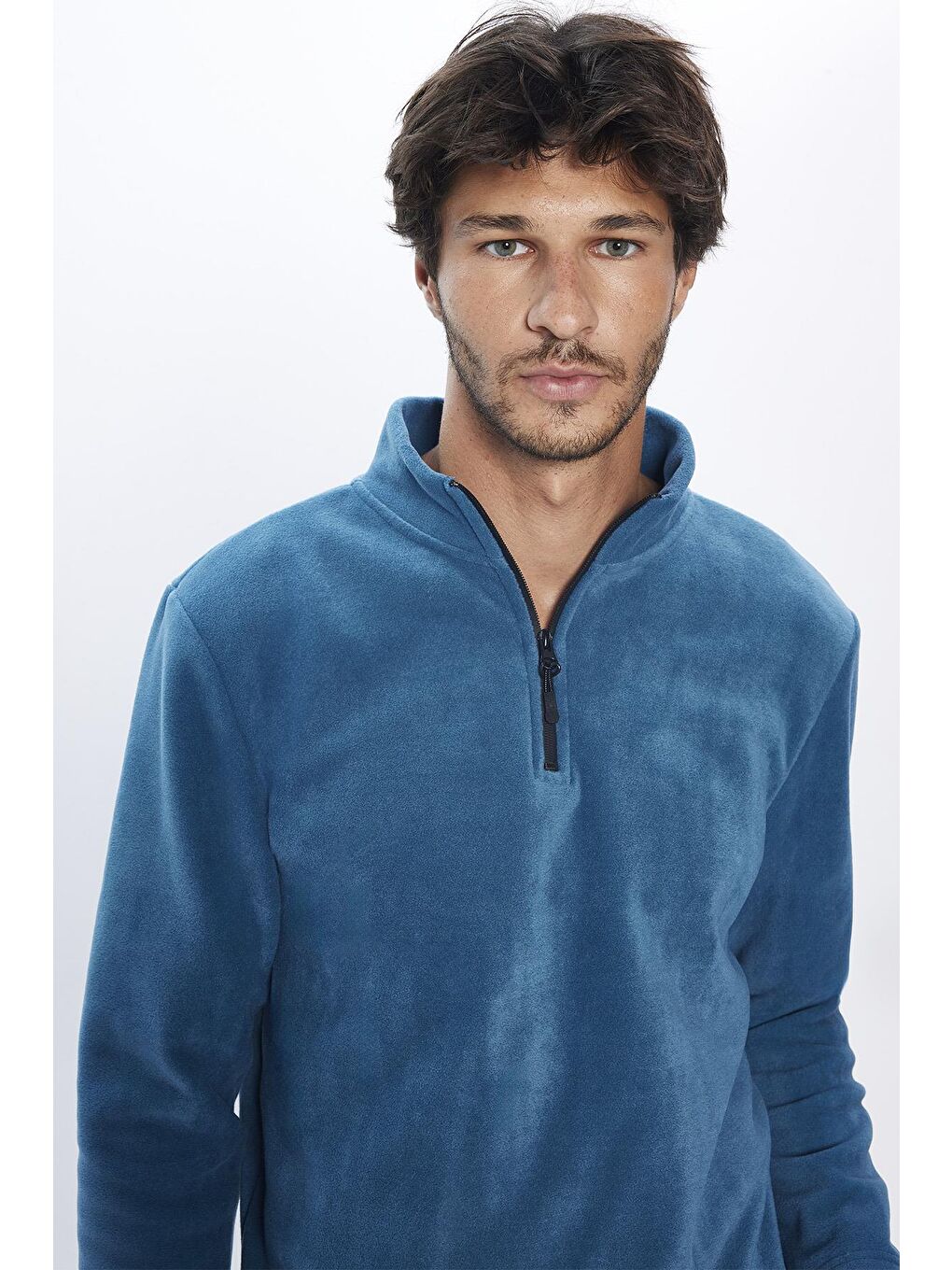 TUDORS İndigo Erkek Standart Fit Rahat Kesim Tüylenme Yapmayan Soğuk Geçirmez İndigo Dik Yaka Polar Sweatshirt - 2