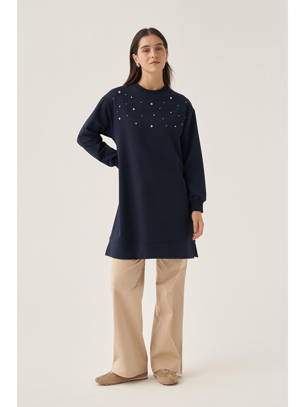 Lacivert-Pamuklu Droplu Sweat