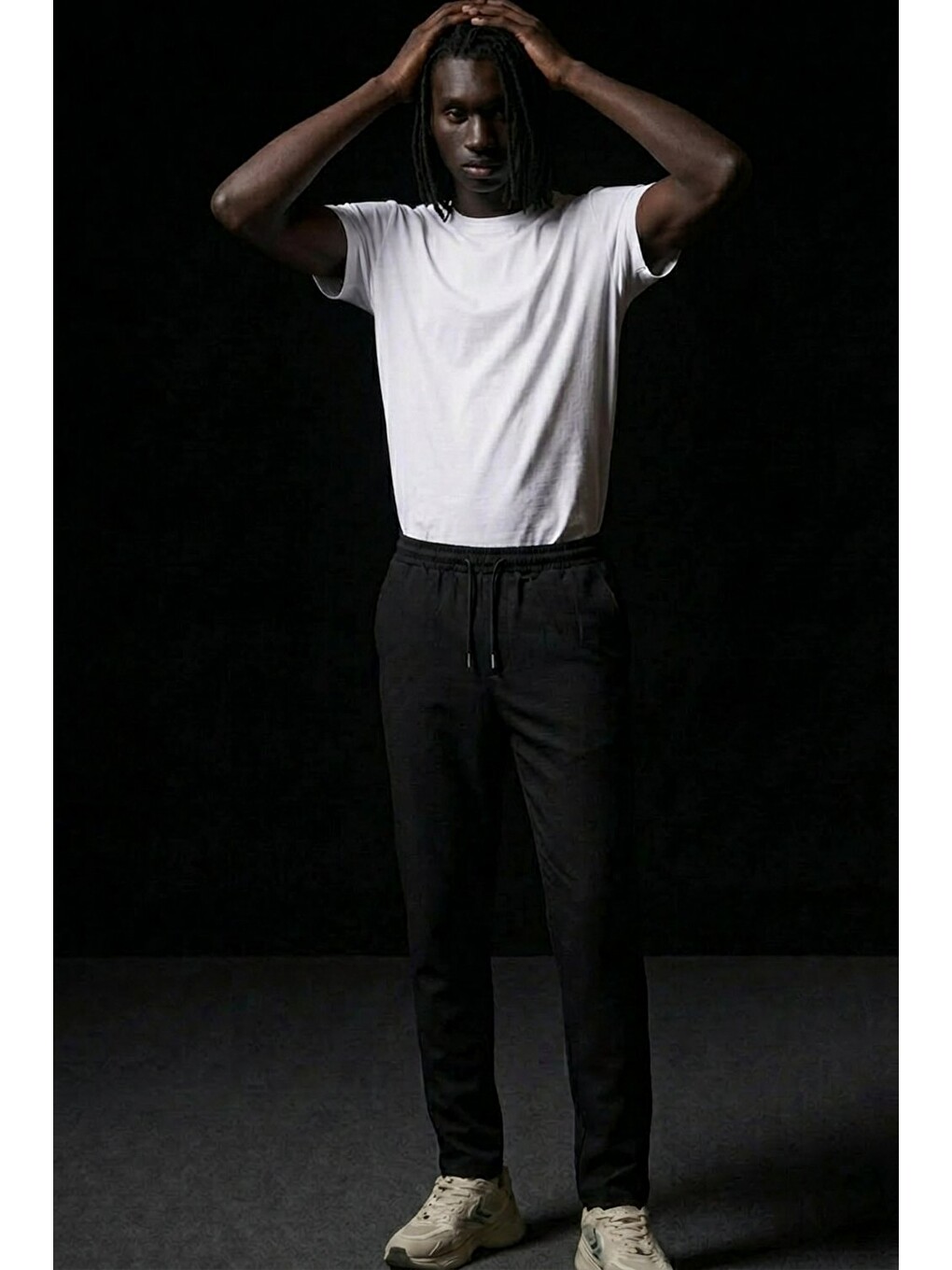 Erkek Lastikli Cepli Straight Fit Siyah Pantolon-3