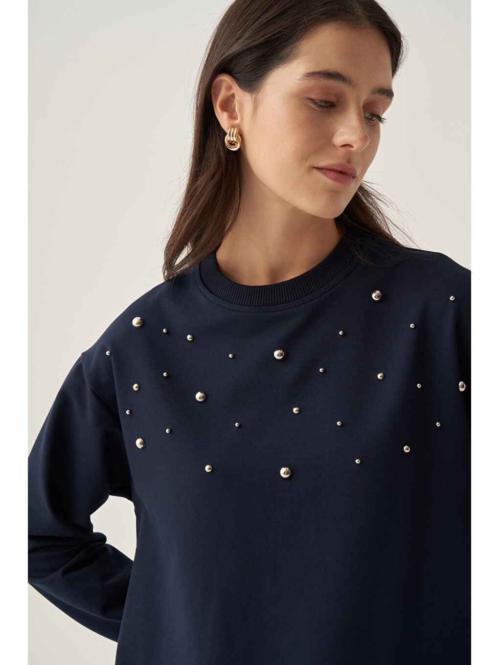 Lacivert-Pamuklu Droplu Sweat-4