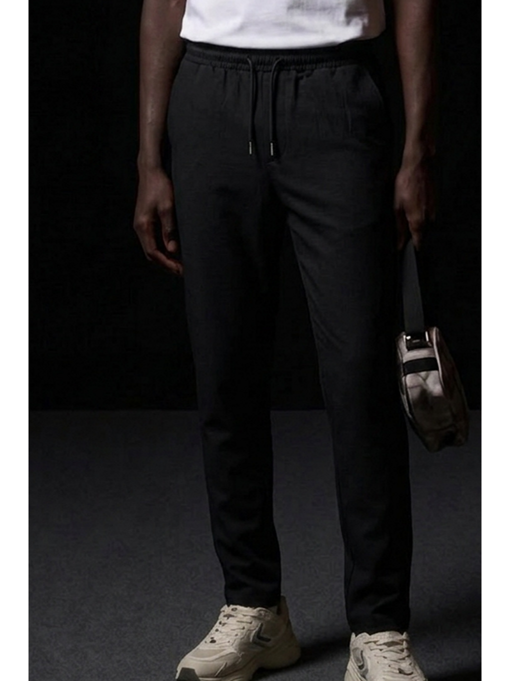 Erkek Lastikli Cepli Straight Fit Siyah Pantolon-4