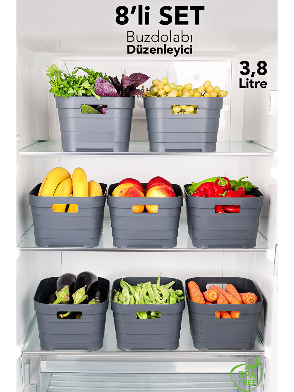 Antrasit 8'li Buzdolabı Düzenleyici 3800 ml