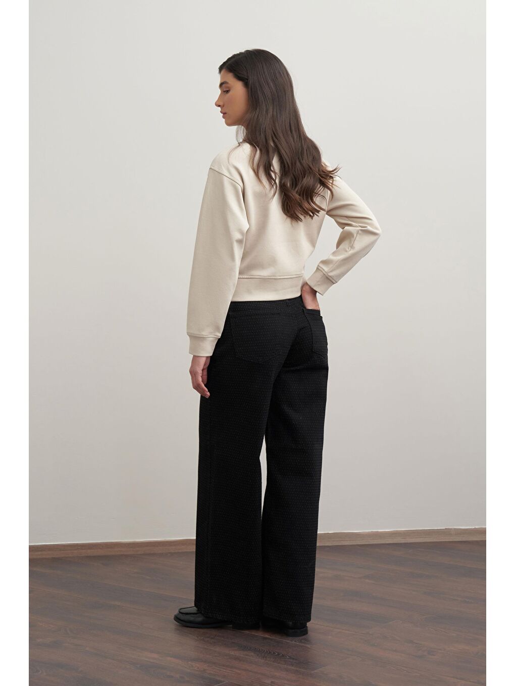 Bej Taş-Gömlek Yakalı İnterlok Sweatshırt-3