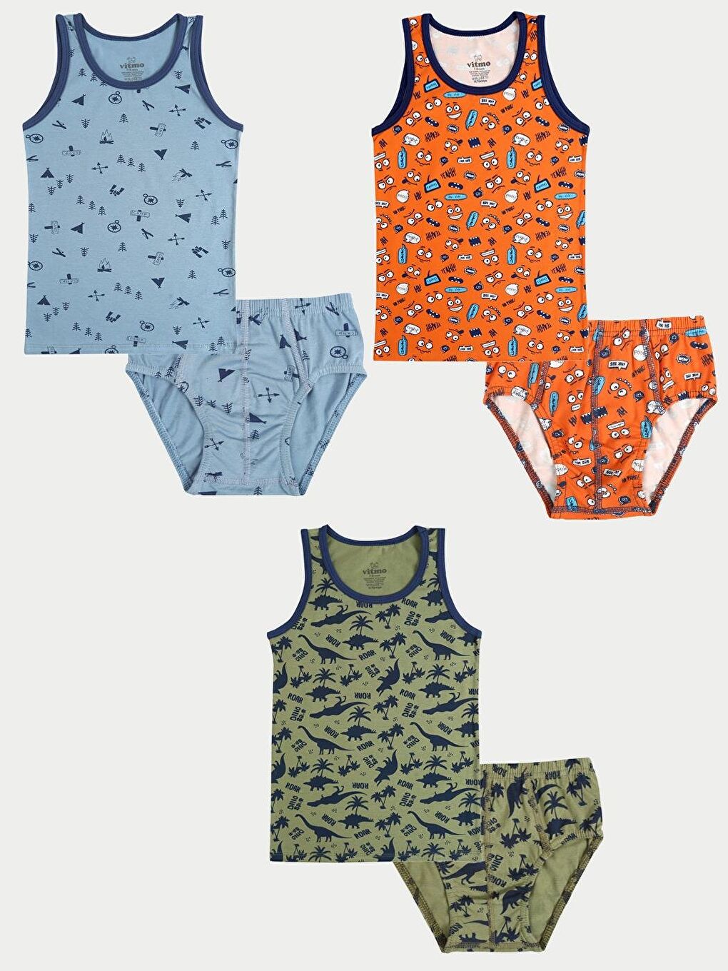 Erkek Çocuk Pamuklu 3'Lü Atlet 3'Lü Slip Karışık Renk Camper 6 Parça Set