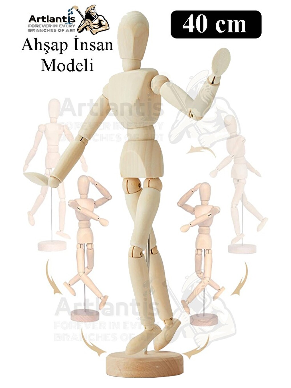 Ahşap İnsan Modeli 40 Cm 1 Paket Büyük İnsan Figürlü Ahşap Model Manken Resim Ressam Eğitimi Tahta
