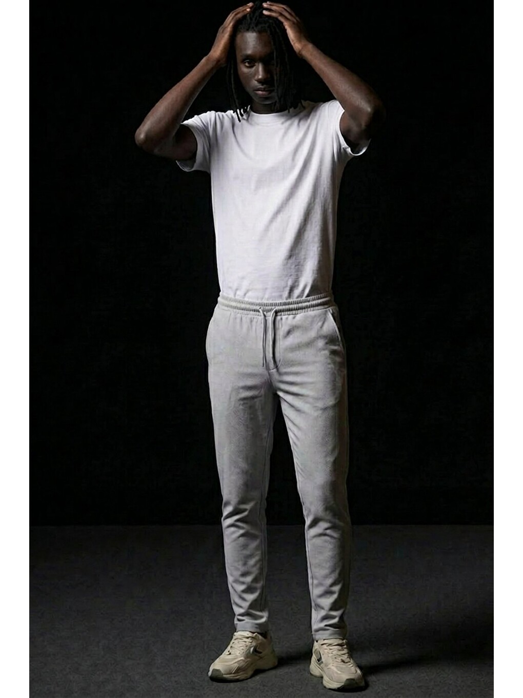 Beyaz Erkek Lastikli Cepli Straight Fit A.Gri Pantolon-3