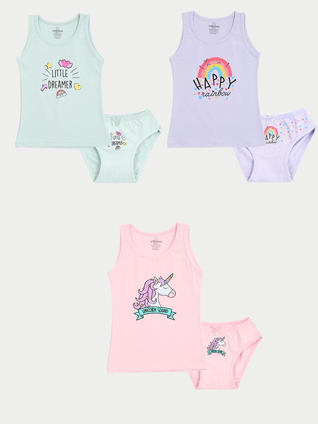 Kız Çocuk Pamuklu 3'Lü Atlet 3'Lü Slip Karışık Renk Rainbow 6 Parça Set