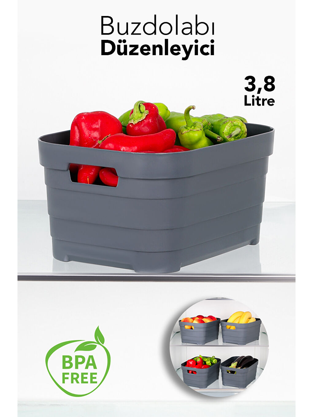 Antrasit Buzdolabı Düzenleyici 3800 ml