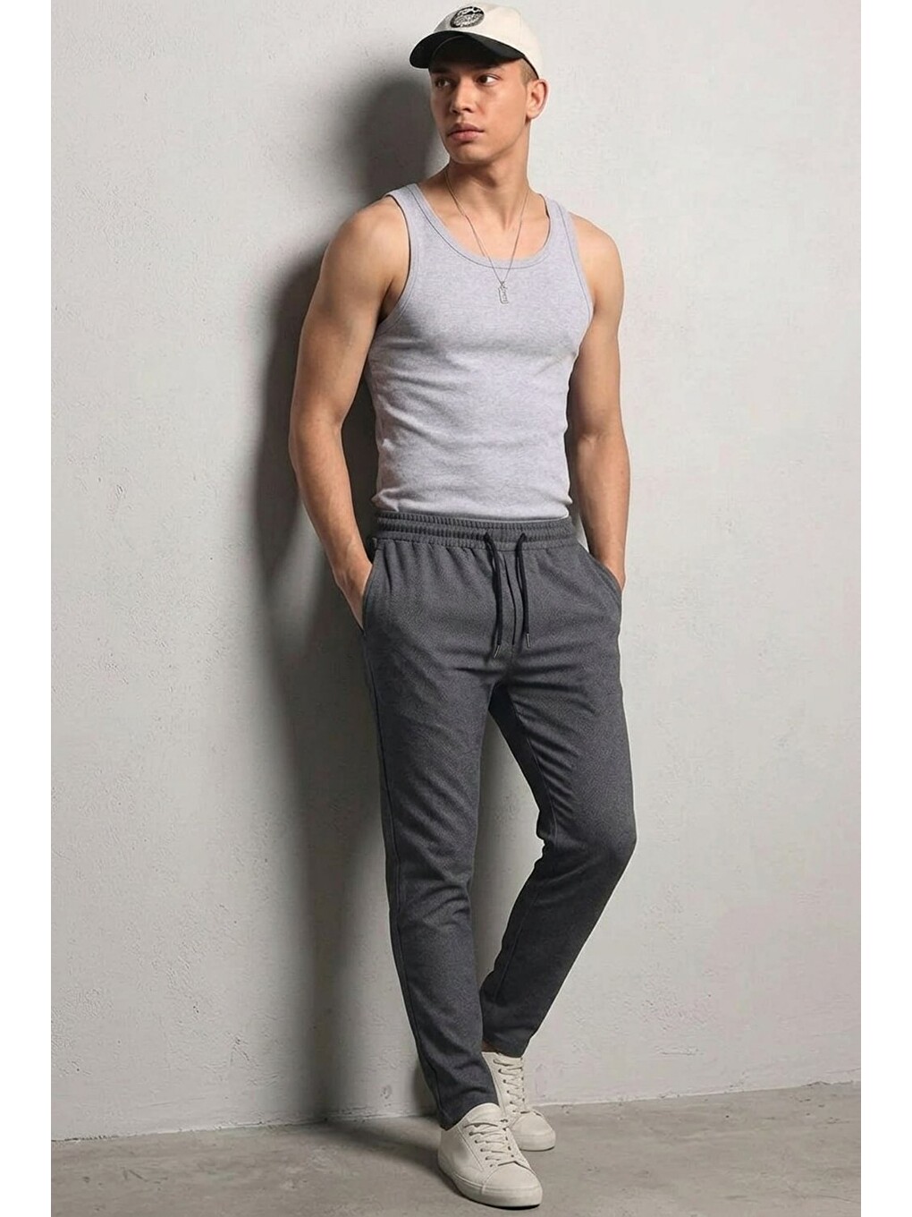 Gri Erkek Klasik Comfort Füme Lastikli Pantolon-2