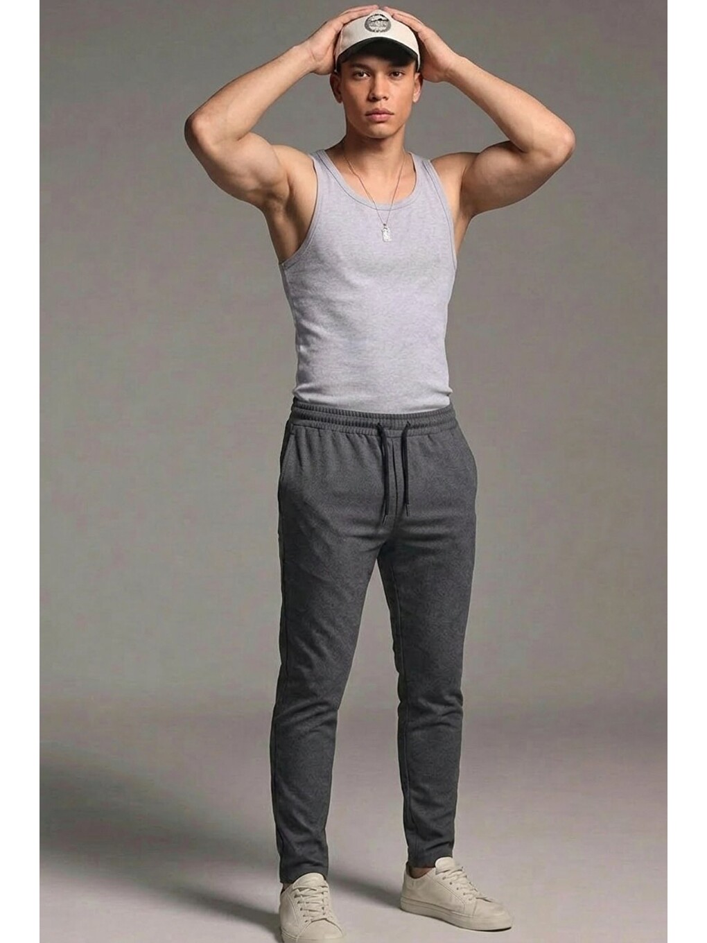 Gri Erkek Klasik Comfort Füme Lastikli Pantolon-3