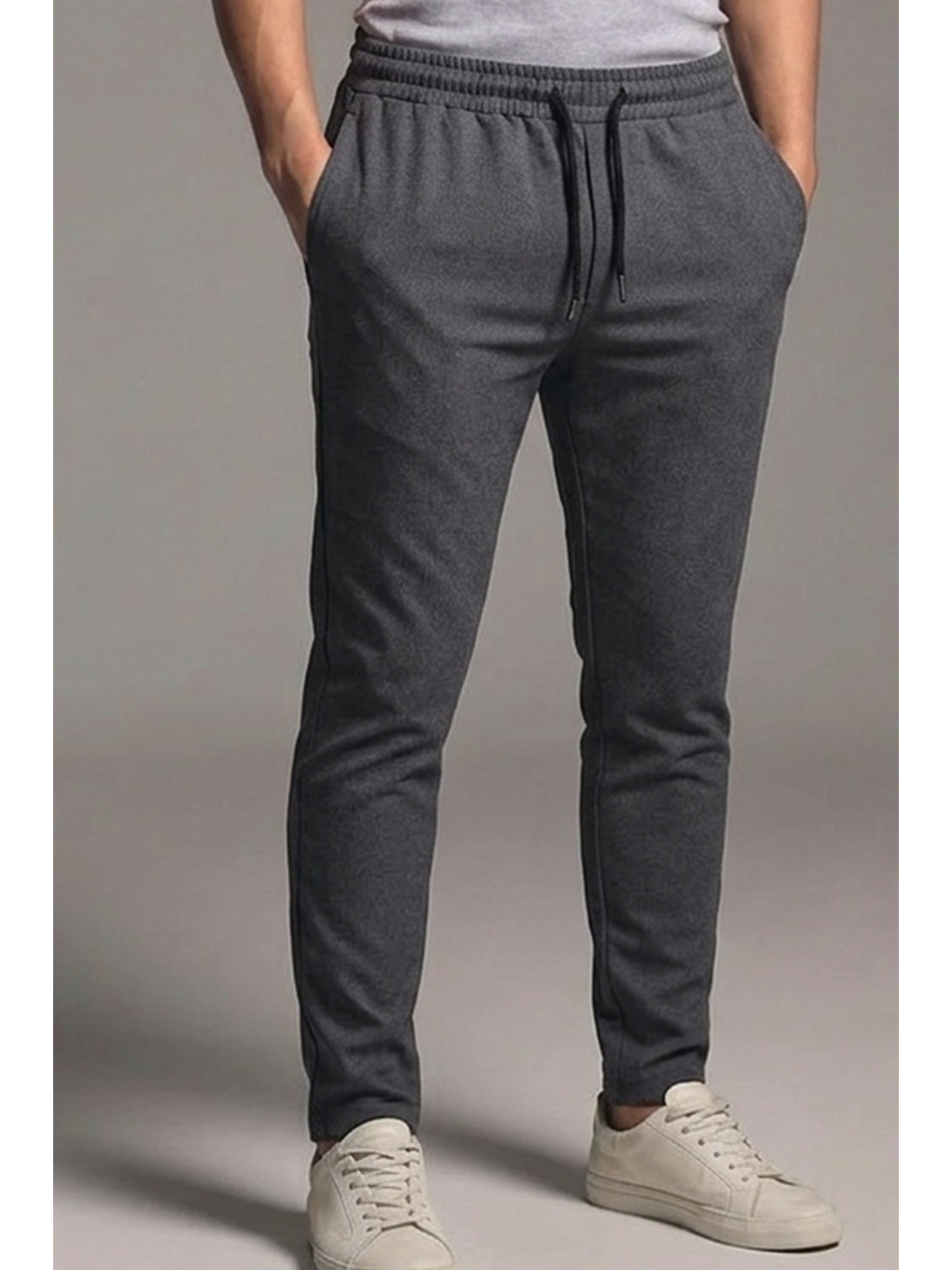 Gri Erkek Klasik Comfort Füme Lastikli Pantolon-4
