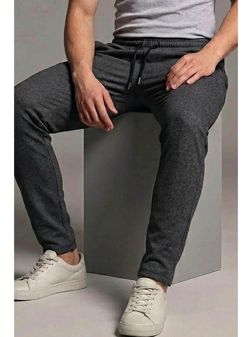 Gri Erkek Klasik Comfort Füme Lastikli Pantolon-5